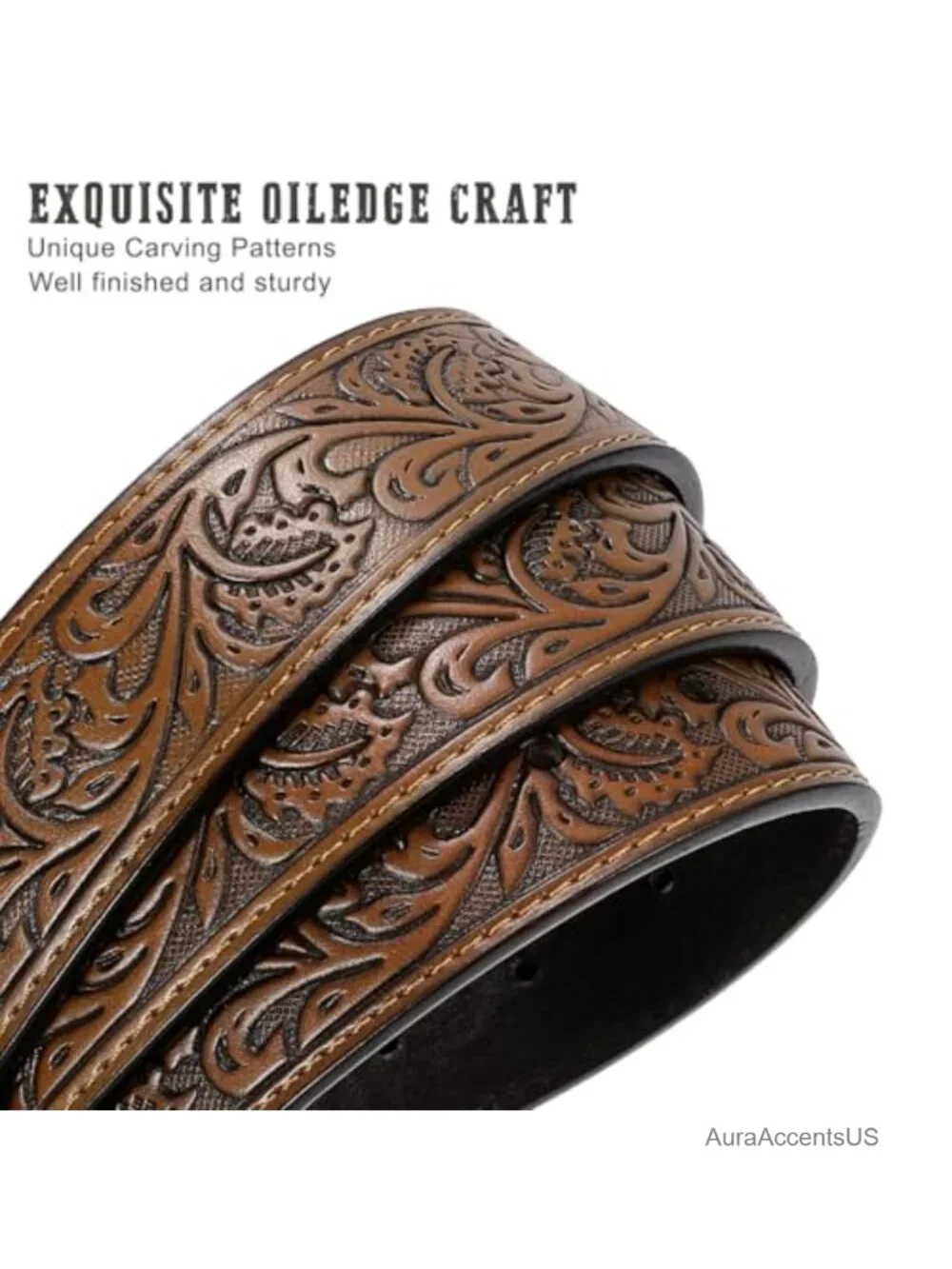 Embossed Leather Western Belt with Detachable Horse Buckle, Cowgirl Style